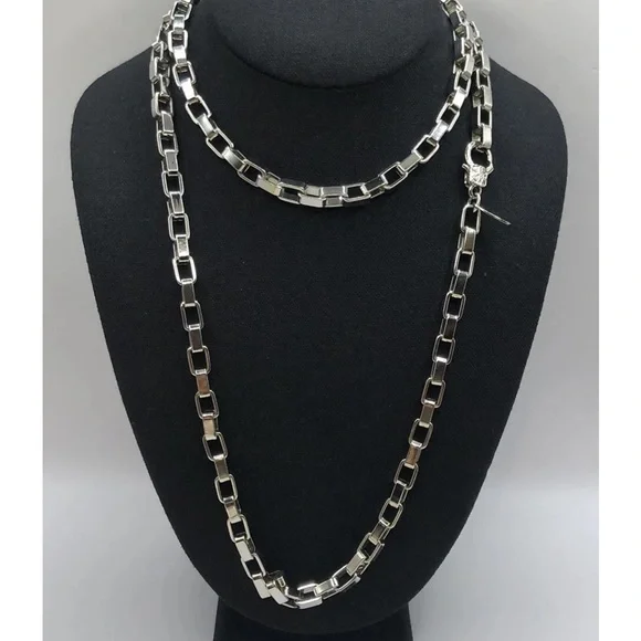 Vintage Long Box Link Necklace Large Links Silver Tone 36” - Picture 2 of 6